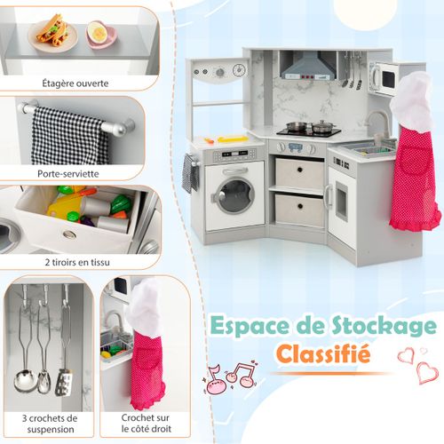 Cuisine De Jeu En Bois Pour Enfants Cuisine D'angle Avec Lumières Et Sons Réalistes Hotte Éclairée