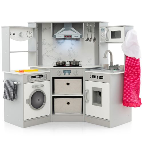 Cuisine De Jeu En Bois Pour Enfants Cuisine D'angle Avec Lumières Et Sons Réalistes Hotte Éclairée