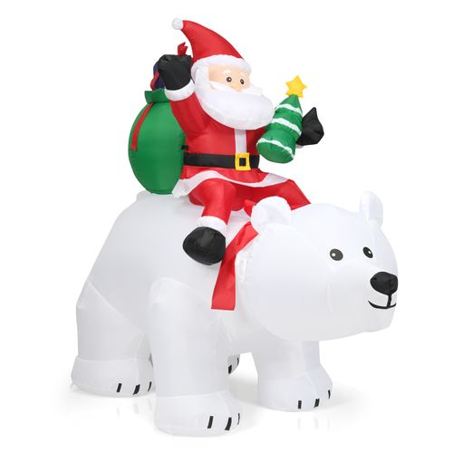 Père Noël Gonflable Sur L'ours - Décorations De Noël Polaire Blanc Tête Oscillante