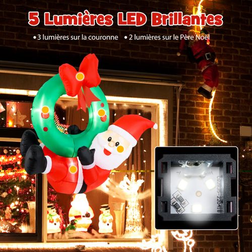 Décoration De Noël - Couronne Gonflable De 120cm Avec Père Noël Couronne Illuminé Avec Nœud Rouge