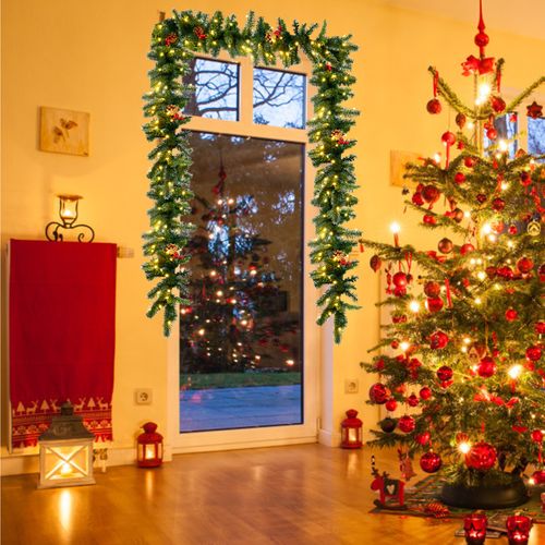 Guirlande De Noël De 270 Cm - Décoration De Noël Avec 100 Lumières LED Et Baies Rouges