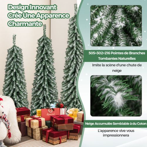 Lot De 3 Sapins De Noël - Arbres De Noël Artificiels De 120+150+180 Cm En Forme De Crayon