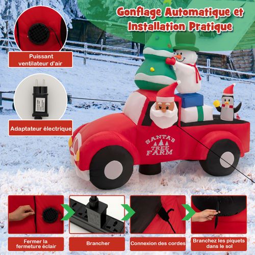 Décoration Lumineuse De Noël - Père Noël Gonflable De 240 Cm De Large Conduisant Une Voiture