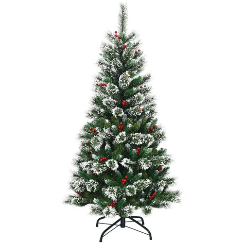 Sapin De Noël - Arbre De Noël Artificiel 150cm Avec Flocons De Neige Avec Baies Rouges Dense