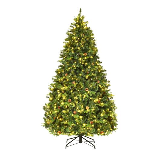 Sapin De Noël - Arbre De Noël Artificiel 240cm81 Pommes De Pin, Lumières LED, Pied En Métal 60cm