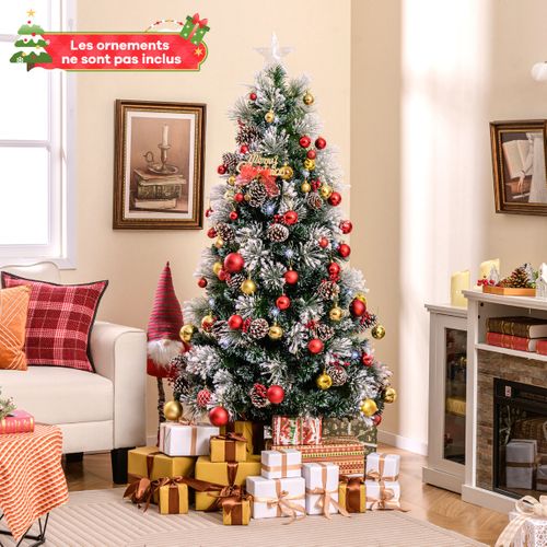 Sapin De Noël - Arbre De Noël Floqué Pointes De Branches Grappes De Baies Rouges Fibres Optiques