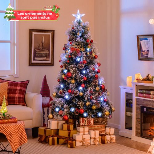 Sapin De Noël - Arbre De Noël Floqué Pointes De Branches Grappes De Baies Rouges Fibres Optiques