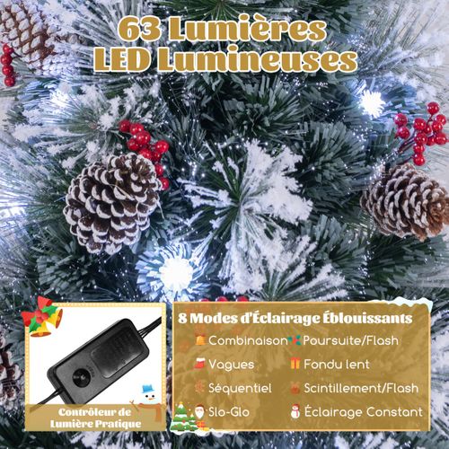 Sapin De Noël - Arbre De Noël Floqué Pointes De Branches Grappes De Baies Rouges Fibres Optiques