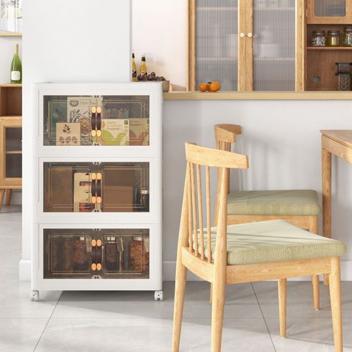 Boîtes De Rangement Empilables, Armoire De Rangement à 3 Bacs Pliables Roues Verrouillables