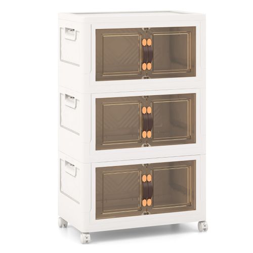 Boîtes De Rangement Empilables, Armoire De Rangement à 3 Bacs Pliables Roues Verrouillables