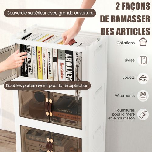 Boîtes De Rangement Empilables, Armoire De Rangement à 4 Bacs Pliables Roues Verrouillables