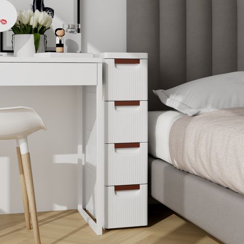 Boîte De Rangement à Roulettes, Armoire De Rangement Étroite Unité Organisatrice 42x19x74cm Blanc