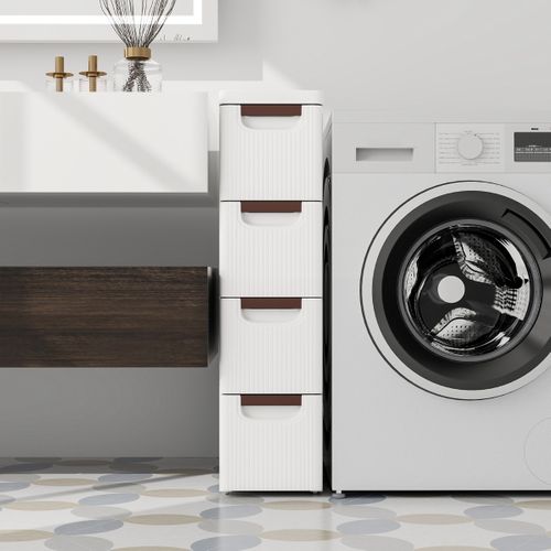 Boîte De Rangement à Roulettes, Armoire De Rangement Étroite Unité Organisatrice 42x19x74cm Blanc