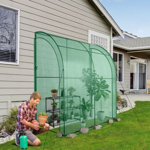 Serre De Jardin Adossée En Pe 198,5x98x215cm Avec Étagère à Plantes 3 Niveaux 2 Portes Zippées