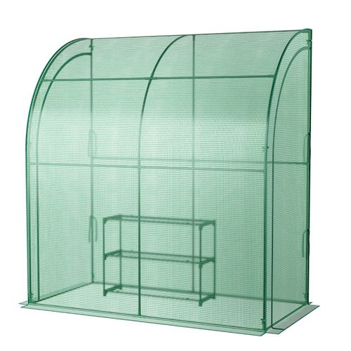 Serre De Jardin Adossée En Pe 198,5x98x215cm Avec Étagère à Plantes 3 Niveaux 2 Portes Zippées