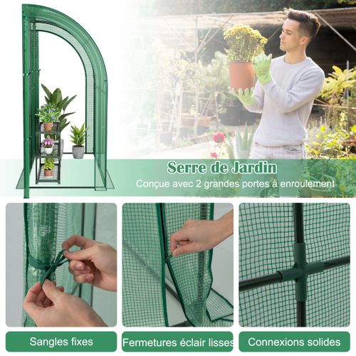Serre De Jardin Adossée En Pe 198,5x98x215cm Avec Étagère à Plantes 3 Niveaux 2 Portes Zippées
