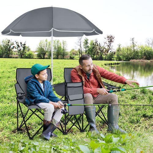 Chaise De Camping Pliante, Fauteuil De Camping 2 Places Avec Poche Isotherme Porte-gobelet