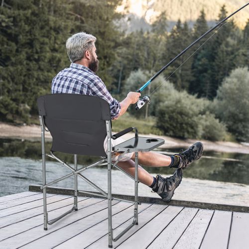 Chaise De Camping Pliante, Fauteuil De Camping Avec Table Latérale Amovible Charge 150kg