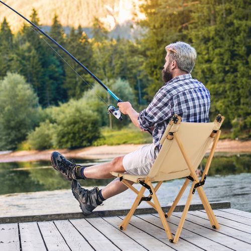 Chaise De Camping Pliante, Fauteuil De Camping En Bambouavec Dossier Ajustable 48/60cm En Toile