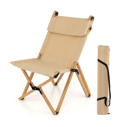 Chaise De Camping Pliante, Fauteuil De Camping En Bambouavec Dossier Ajustable 48/60cm En Toile