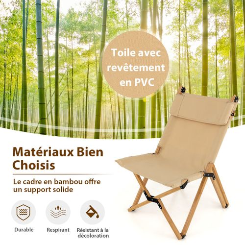 Chaise De Camping Pliante, Fauteuil De Camping En Bambouavec Dossier Ajustable 48/60cm En Toile