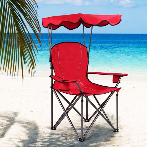 Chaise De Camping Pliante, Fauteuil De Camping Rembourrée Auvent Pliable Capacité 120 Kg En Pvc
