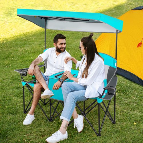 Chaise De Camping Pliante, Fauteuil De Camping 2 Places Pare-soleil Amovible Et Réglable