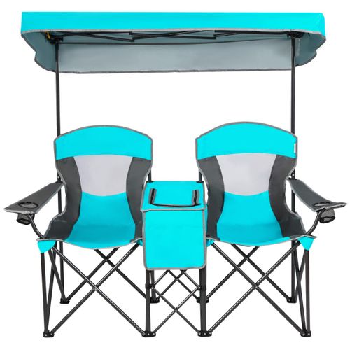 Chaise De Camping Pliante, Fauteuil De Camping 2 Places Pare-soleil Amovible Et Réglable