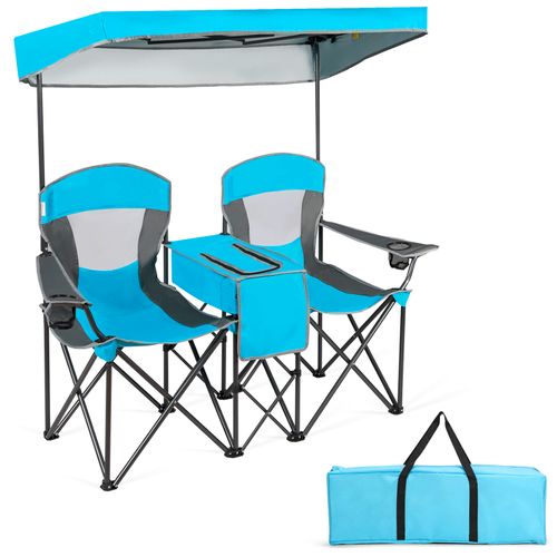 Chaise De Camping Pliante, Fauteuil De Camping 2 Places Pare-soleil Amovible Et Réglable
