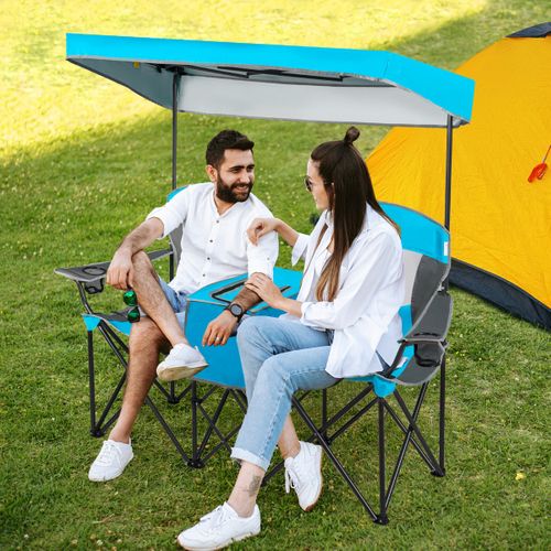 Chaise De Camping Pliante, Fauteuil De Camping 2 Places Pare-soleil Amovible Et Réglable