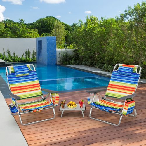 Ensemble De Table Et 2 Chaises De Plage Pliables Chaises De Camping Légères Avec 5 Positions