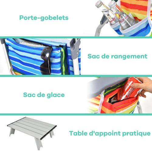 Ensemble De Table Et 2 Chaises De Plage Pliables Chaises De Camping Légères Avec 5 Positions