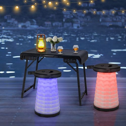 Ensemble De Table Et 2 Tabourets Pliants Extérieur Tabouret LED Rétractables