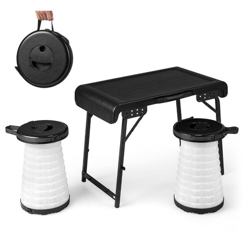 Ensemble De Table Et 2 Tabourets Pliants Extérieur Tabouret LED Rétractables