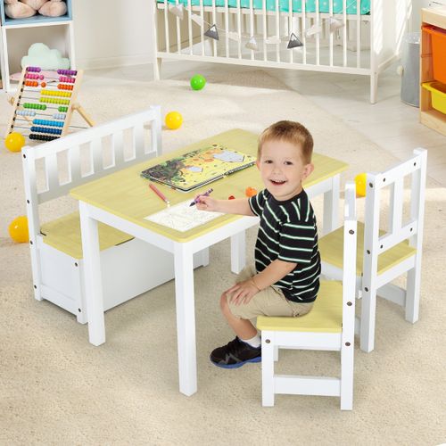 Ensemble De Table Et Chaises Pour Enfant Avec Table 2 Chaises Et Banc De Rangement 2 En 1