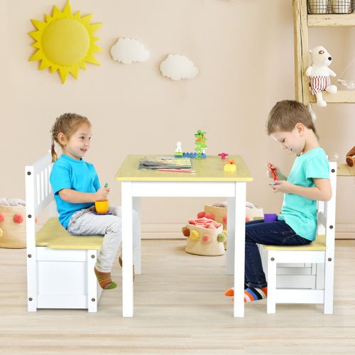 Ensemble De Table Et Chaises Pour Enfant Avec Table 2 Chaises Et Banc De Rangement 2 En 1