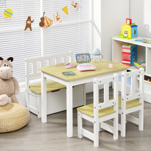 Ensemble De Table Et Chaises Pour Enfant Avec Table 2 Chaises Et Banc De Rangement 2 En 1
