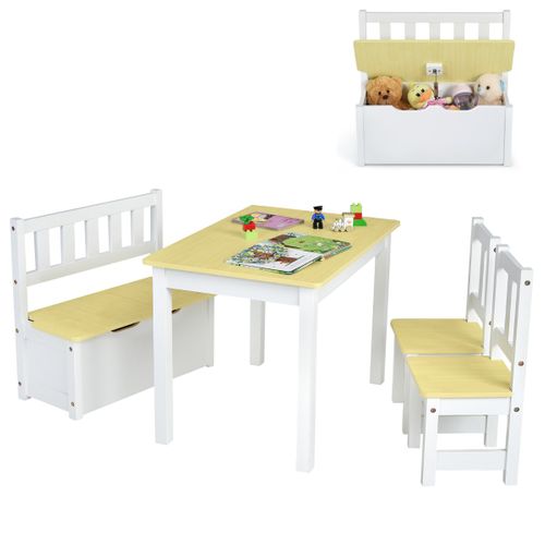 Ensemble De Table Et Chaises Pour Enfant Avec Table 2 Chaises Et Banc De Rangement 2 En 1