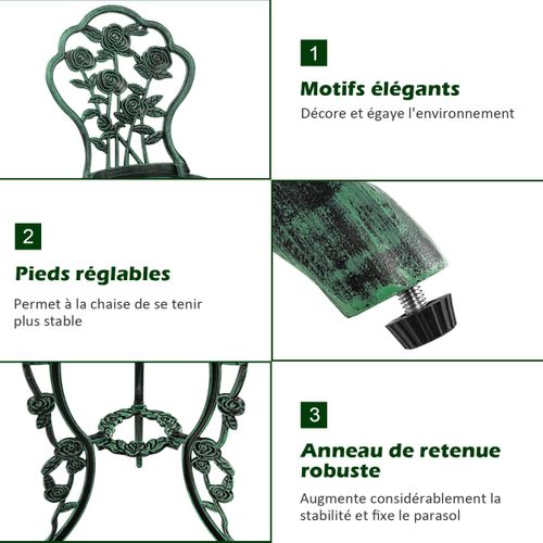 Ensemble Table Et 2 Chaises En Fonte Aluminium Forme De Rose Résistant Aux Intempéries