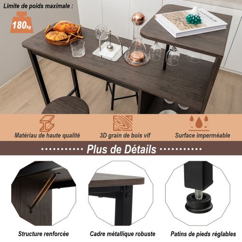 Ensmeble Table De Bar, Table Haute Avec 2 Tabourets 120 X 40 X 121,5 Cm Style Industriel