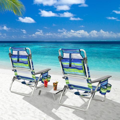 Lot De 2 Chaises De Camping Pliante, Fauteuils De Camping Plage Avec Table Enroulable En Aluminium