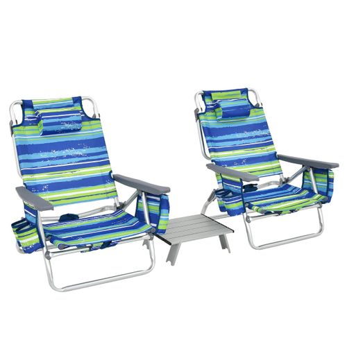 Lot De 2 Chaises De Camping Pliante, Fauteuils De Camping Plage Avec Table Enroulable En Aluminium