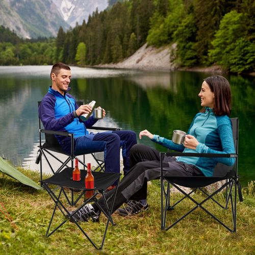 Lot De 2 Chaises De Camping Pliante, Fauteuils De Camping Table D'appoint Porte-gobelets
