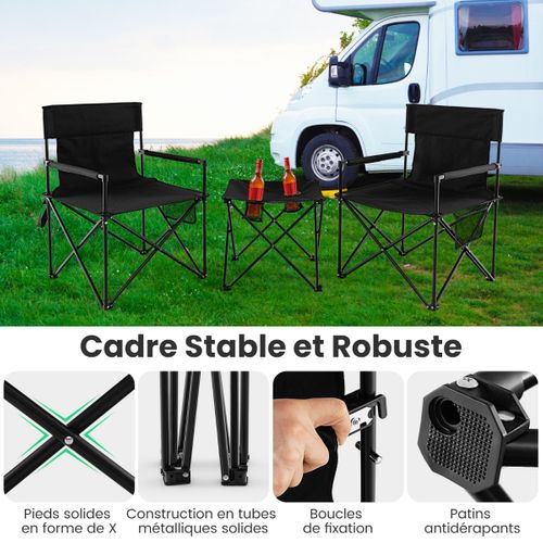 Lot De 2 Chaises De Camping Pliante, Fauteuils De Camping Table D'appoint Porte-gobelets