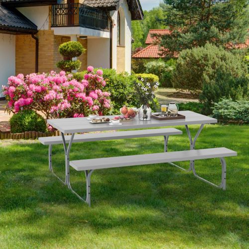 Table De Pique-nique Avec 2 Bancs Cadre Métal Ensemble De Jardin Imperméable Pour 8 Personnes