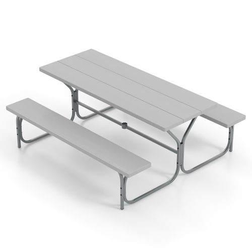 Table De Pique-nique Avec 2 Bancs Cadre Métal Ensemble De Jardin Imperméable Pour 8 Personnes