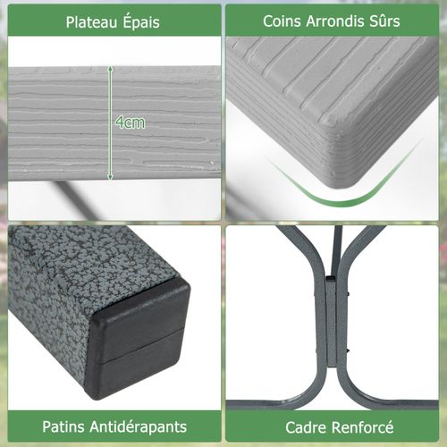 Table De Pique-nique Avec 2 Bancs Cadre Métal Ensemble De Jardin Imperméable Pour 8 Personnes