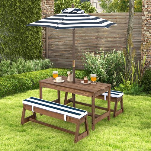 Table De Pique-nique Pour Enfant Avec 2 Bancs Et Parasol à 4 Places Coussins En Sapin Bleu