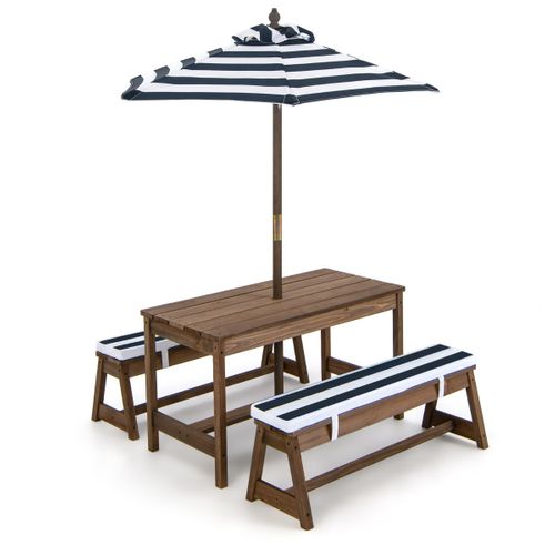 Table De Pique-nique Pour Enfant Avec 2 Bancs Et Parasol à 4 Places Coussins En Sapin Bleu