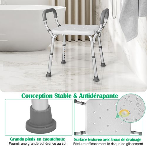 Baignoire, Tabouret De Douche Siège De Douche Hauteur Réglable 36-49 Cm Accoudoirs Ergonomique